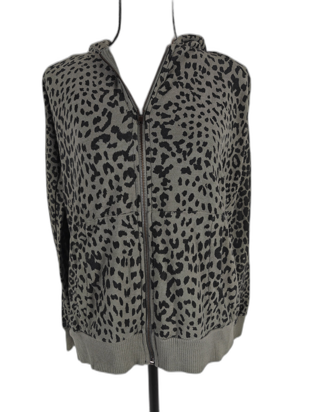 Women Chaser Zip Hoodie Gray Leopard Print Medium