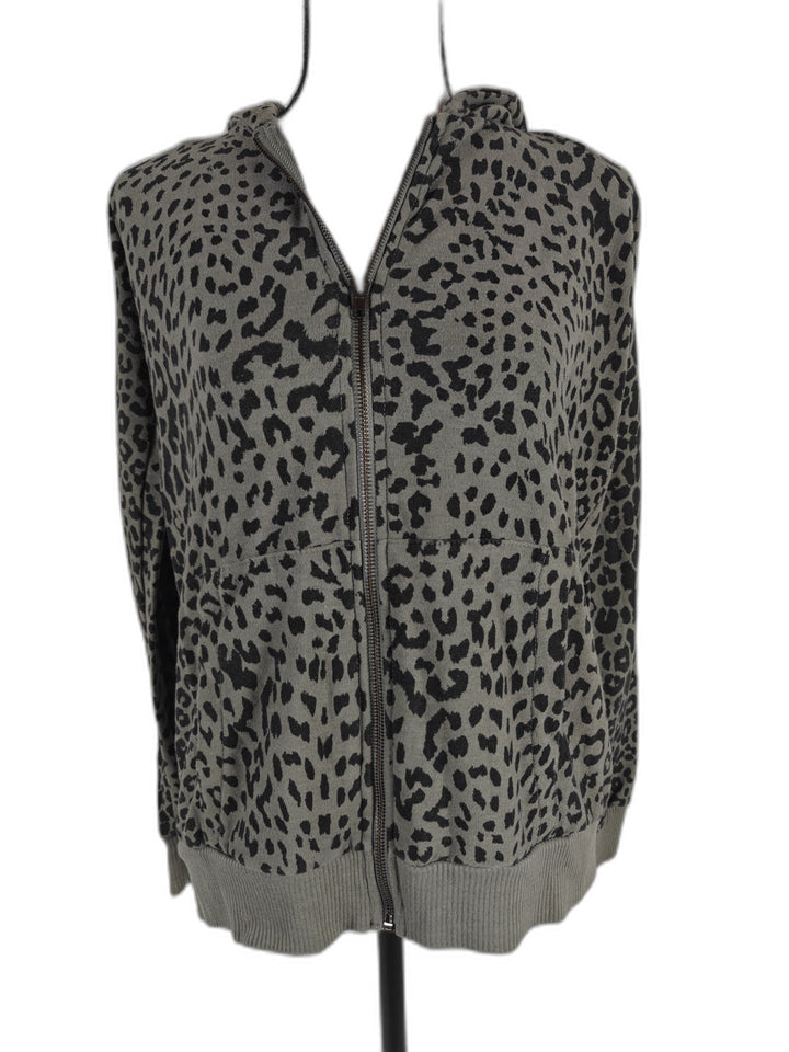 Women Chaser Zip Hoodie Gray Leopard Print Medium