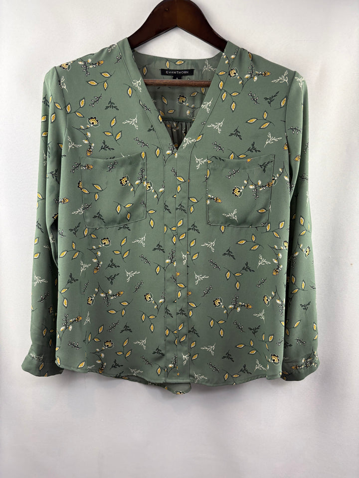 Women’s 41 Hawthorne Small Sage Green Floral Blouse