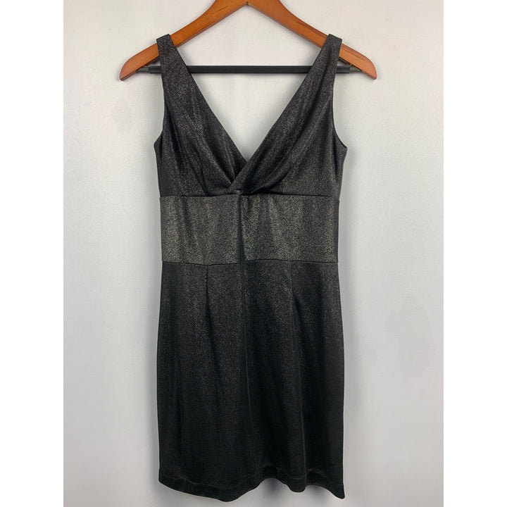 Patricia Field Black Shimmer Dress Size 4 V-Neck Sleeveless Back Zip Polyester Blend