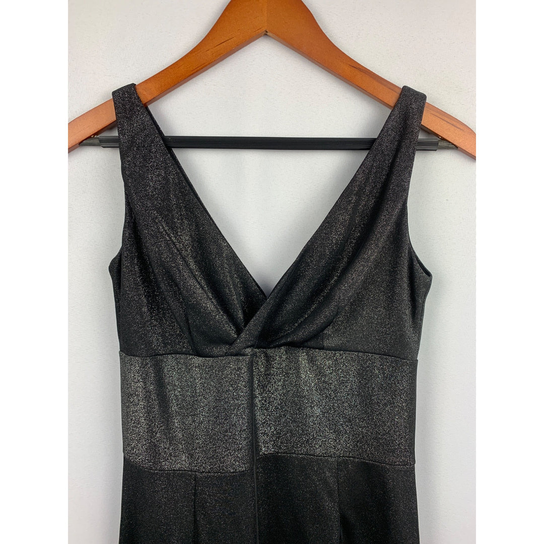 Patricia Field Black Shimmer Dress Size 4 V-Neck Sleeveless Back Zip Polyester Blend
