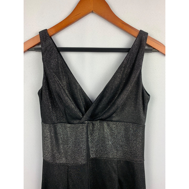 Patricia Field Black Shimmer Dress Size 4 V-Neck Sleeveless Back Zip Polyester Blend