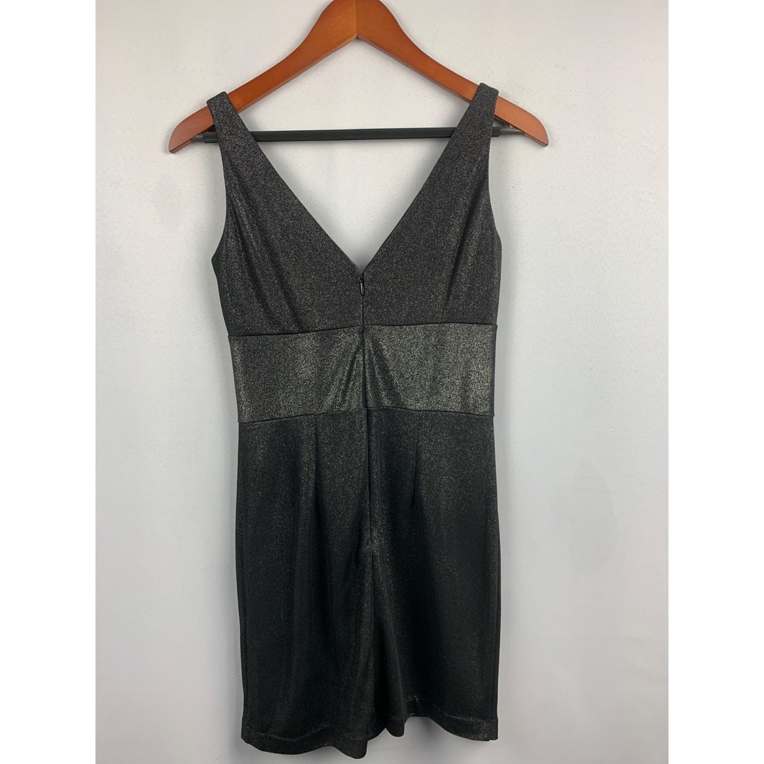 Patricia Field Black Shimmer Dress Size 4 V-Neck Sleeveless Back Zip Polyester Blend