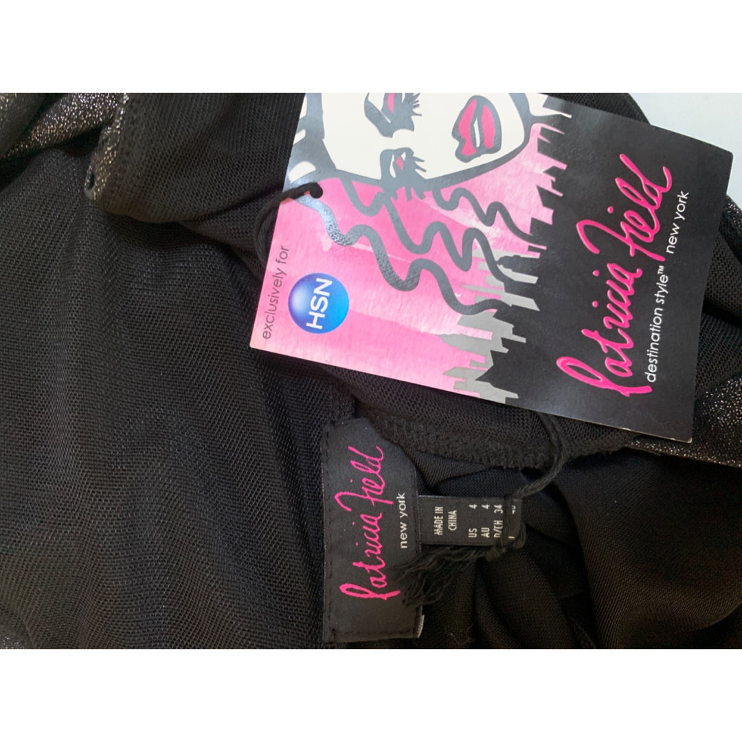 Patricia Field Black Shimmer Dress Size 4 V-Neck Sleeveless Back Zip Polyester Blend
