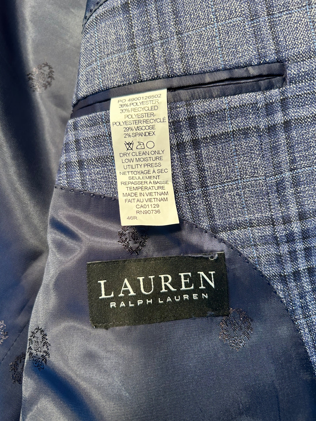 Lauren Ralph Lauren Men’s Blue Plaid Blazer Sport Coat Size 46R