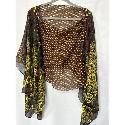 Women’s Black & Multicolor Floral Peacock Sheer Kimono Cardigan