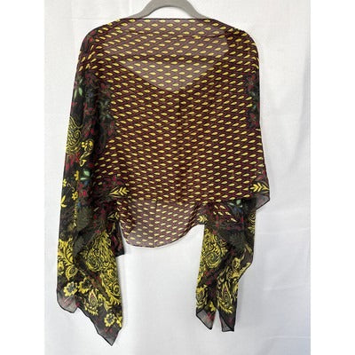 Women’s Black & Multicolor Floral Peacock Sheer Kimono Cardigan