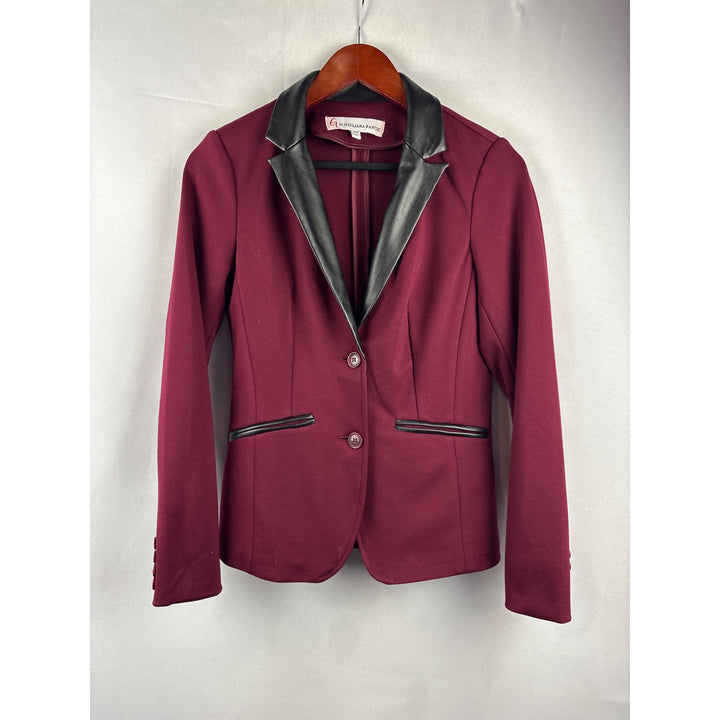 G By Giuliana Rancic Burgundy Blazer With Faux Leather Lapel & Pockets  XXS  Polyester Rayon & Spandex