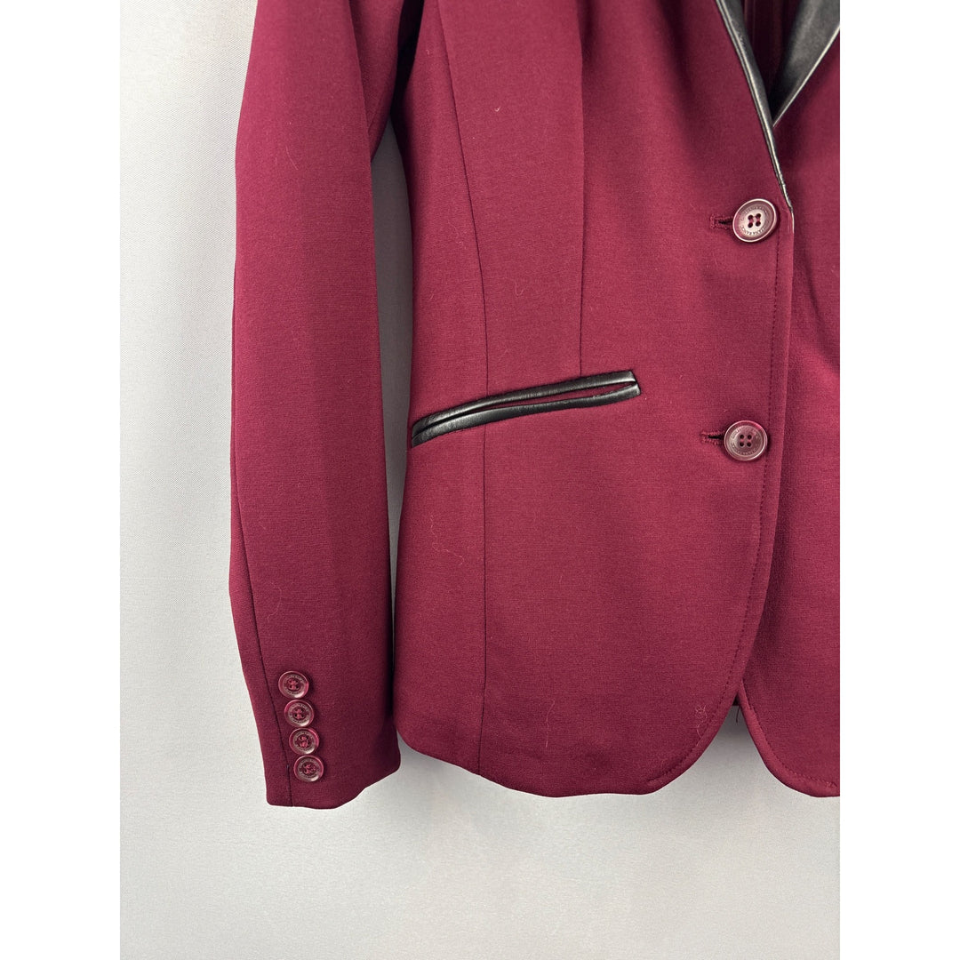 G By Giuliana Rancic Burgundy Blazer With Faux Leather Lapel & Pockets  XXS  Polyester Rayon & Spandex