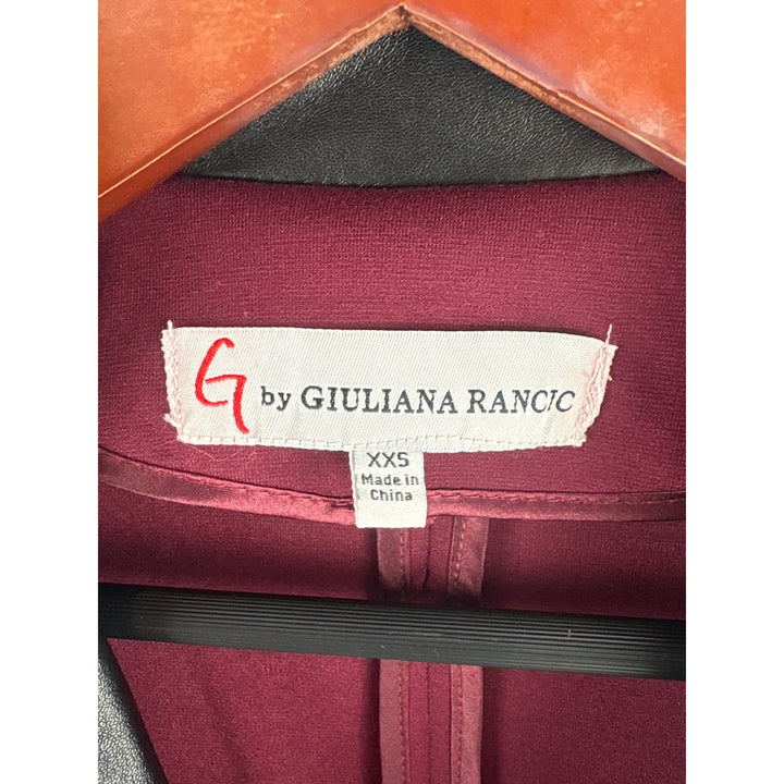 G By Giuliana Rancic Burgundy Blazer With Faux Leather Lapel & Pockets  XXS  Polyester Rayon & Spandex