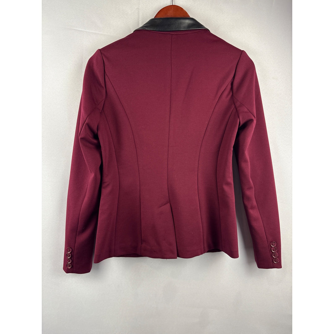 G By Giuliana Rancic Burgundy Blazer With Faux Leather Lapel & Pockets  XXS  Polyester Rayon & Spandex