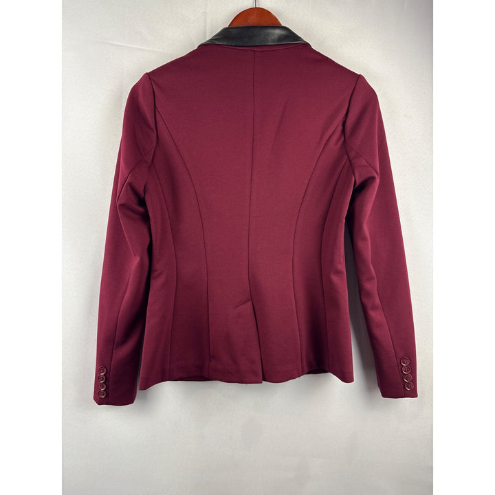 G By Giuliana Rancic Burgundy Blazer With Faux Leather Lapel & Pockets  XXS  Polyester Rayon & Spandex