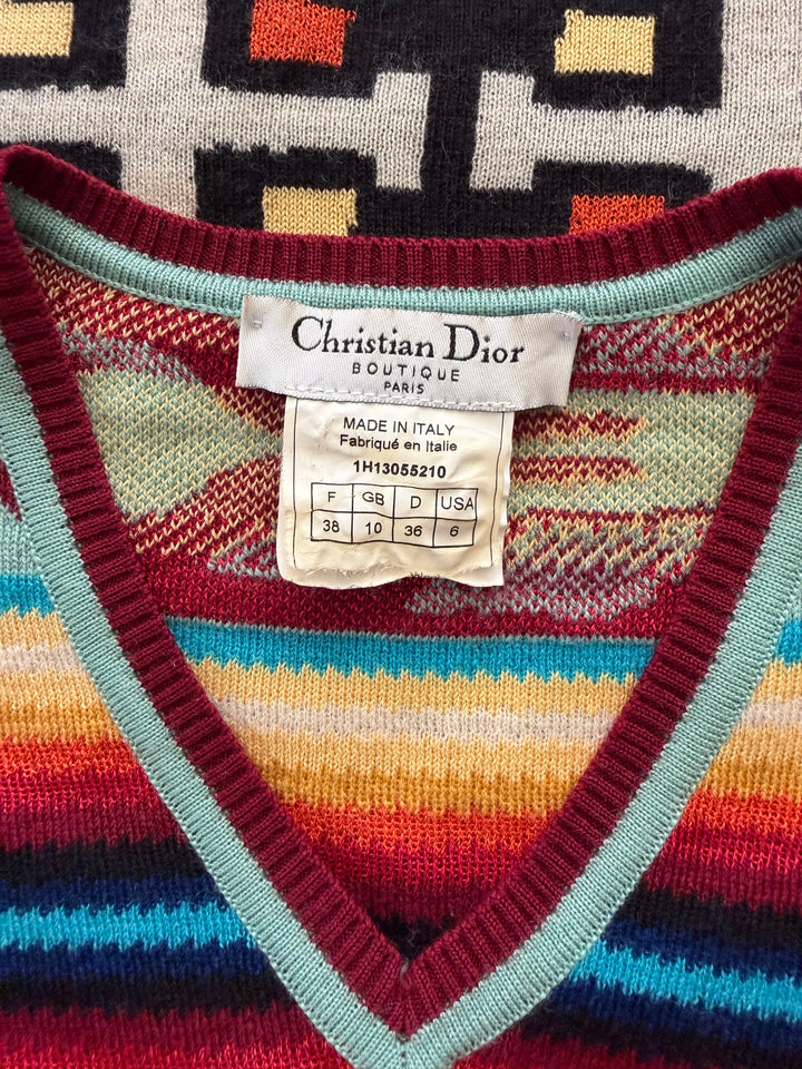 Christian Dior Boutique Y2K Tribal Print Knit Sweater Vest Made in Italy Size FR38/US 6