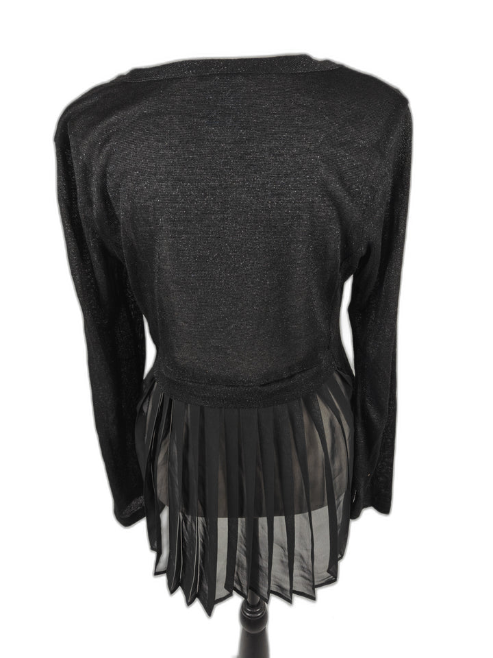 Women’s H.I.P. Cardigan Black Shimmer Pleated Back Size Medium