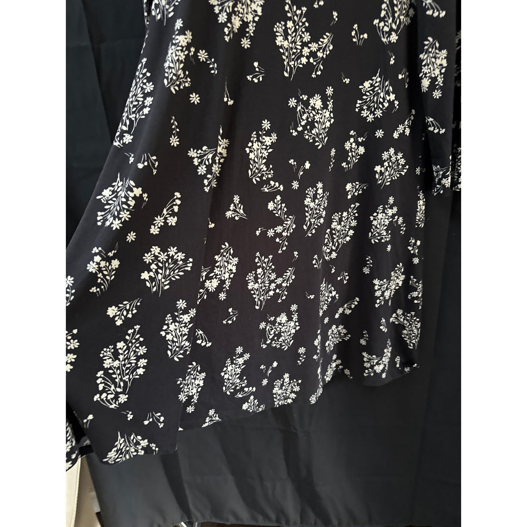 Nine Britton Black Floral A line Dress 3/4 sleeves Sz L