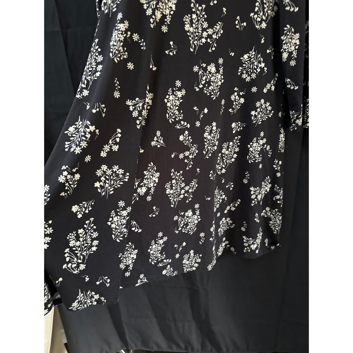 Nine Britton Black Floral A line Dress 3/4 sleeves Sz L