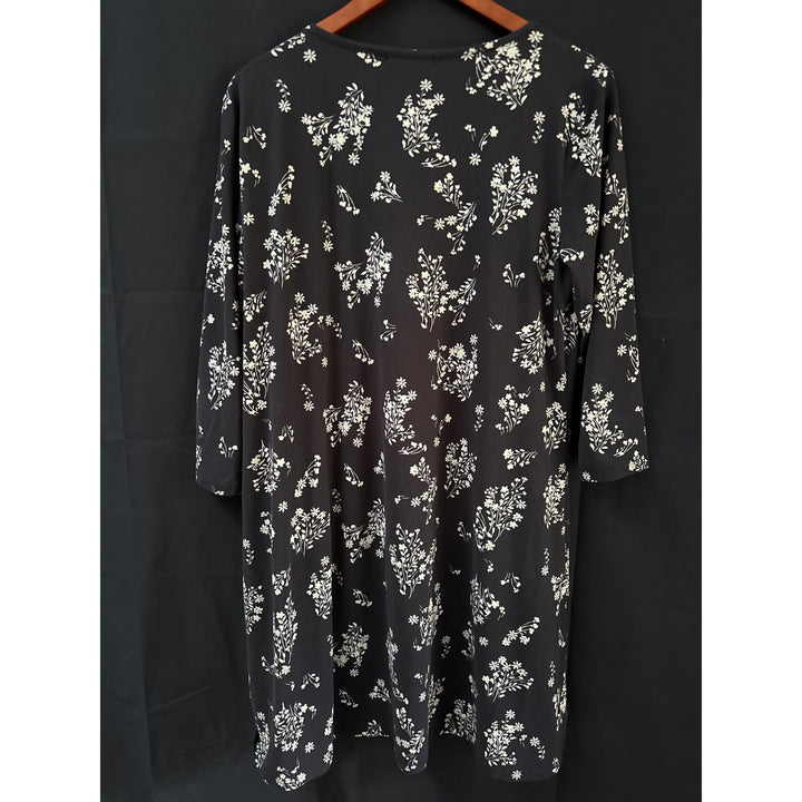 Nine Britton Black Floral A line Dress 3/4 sleeves Sz L