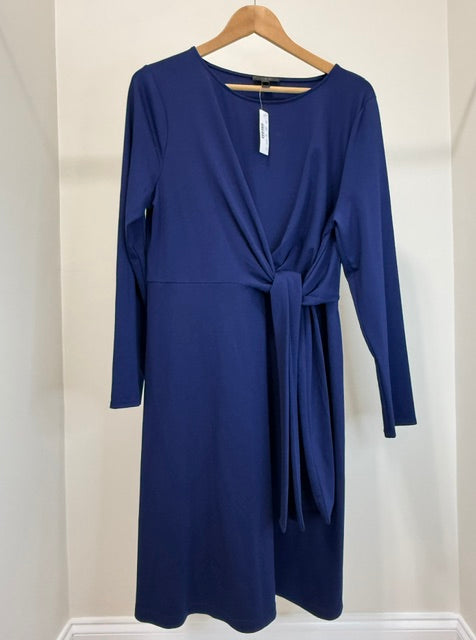 J.Crew Drapey Navy Tie‑Waist Faux Wrap Dress SzL NWT