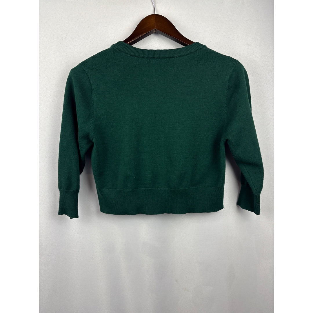 Women’s Urban CoCo Medium Dark Green Cropped Cardigan with Three Quarter Length Sleeves
