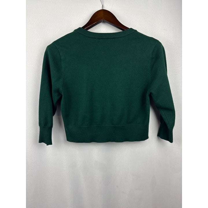 Women’s Urban CoCo Medium Dark Green Cropped Cardigan with Three Quarter Length Sleeves