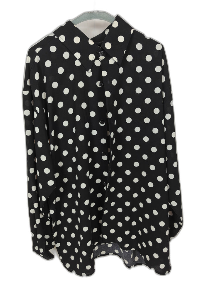 Pronti by PDITA Men's 2XL Black White Polka Dot Button Front Long Sleeve