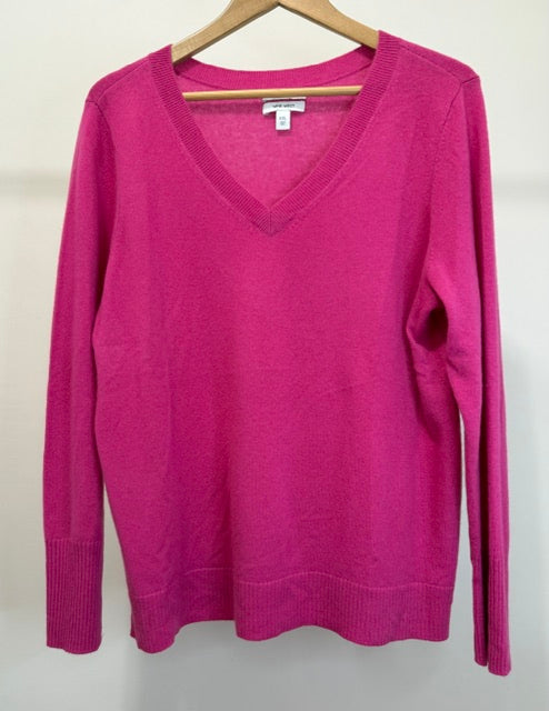 Nine West 100% Cashmere V‑Neck Sweater – Vibrant Pink SzXXL NWOT