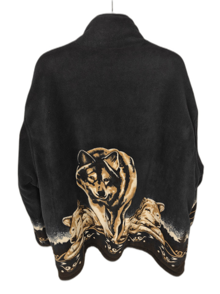 Men's Cozee Corner Fleece Jacket Blue Wolf Print Size 2X