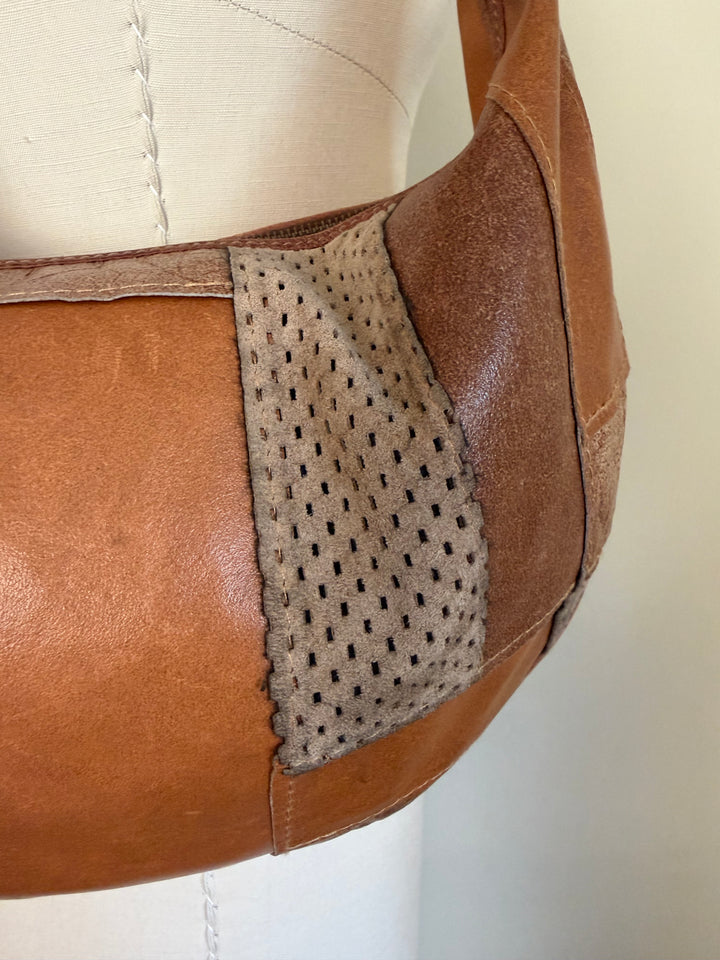 Vintage Christian Dior Brown Patchwork Leather Hobo Shoulder Bag Y2K
