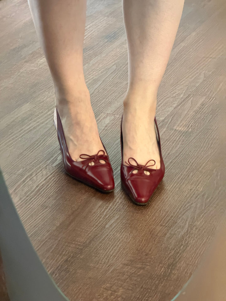 Vintage Via Spiga Red Leather Bow Slingback Heels Size 8