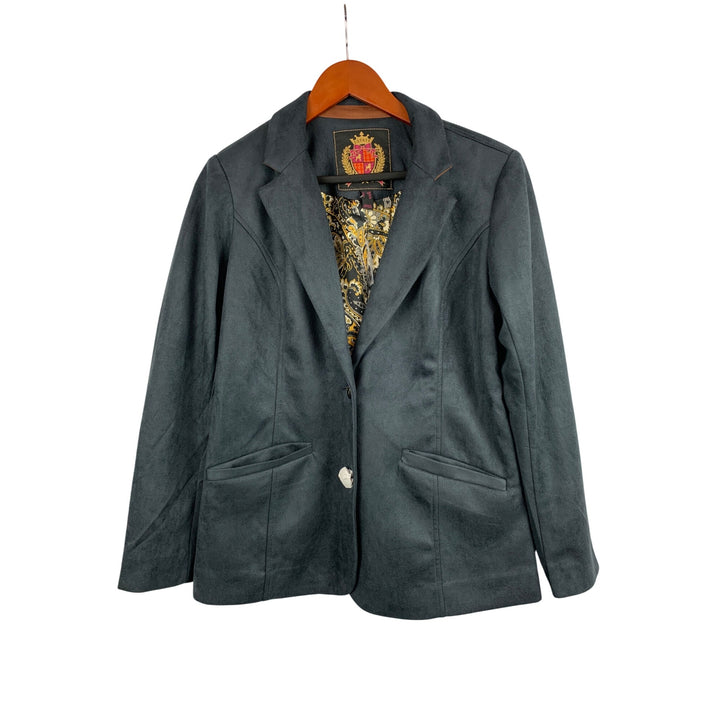 Isaac Mizrahi Live! Womens Estate Collection Blazer XSP Gray With Ornate Lining