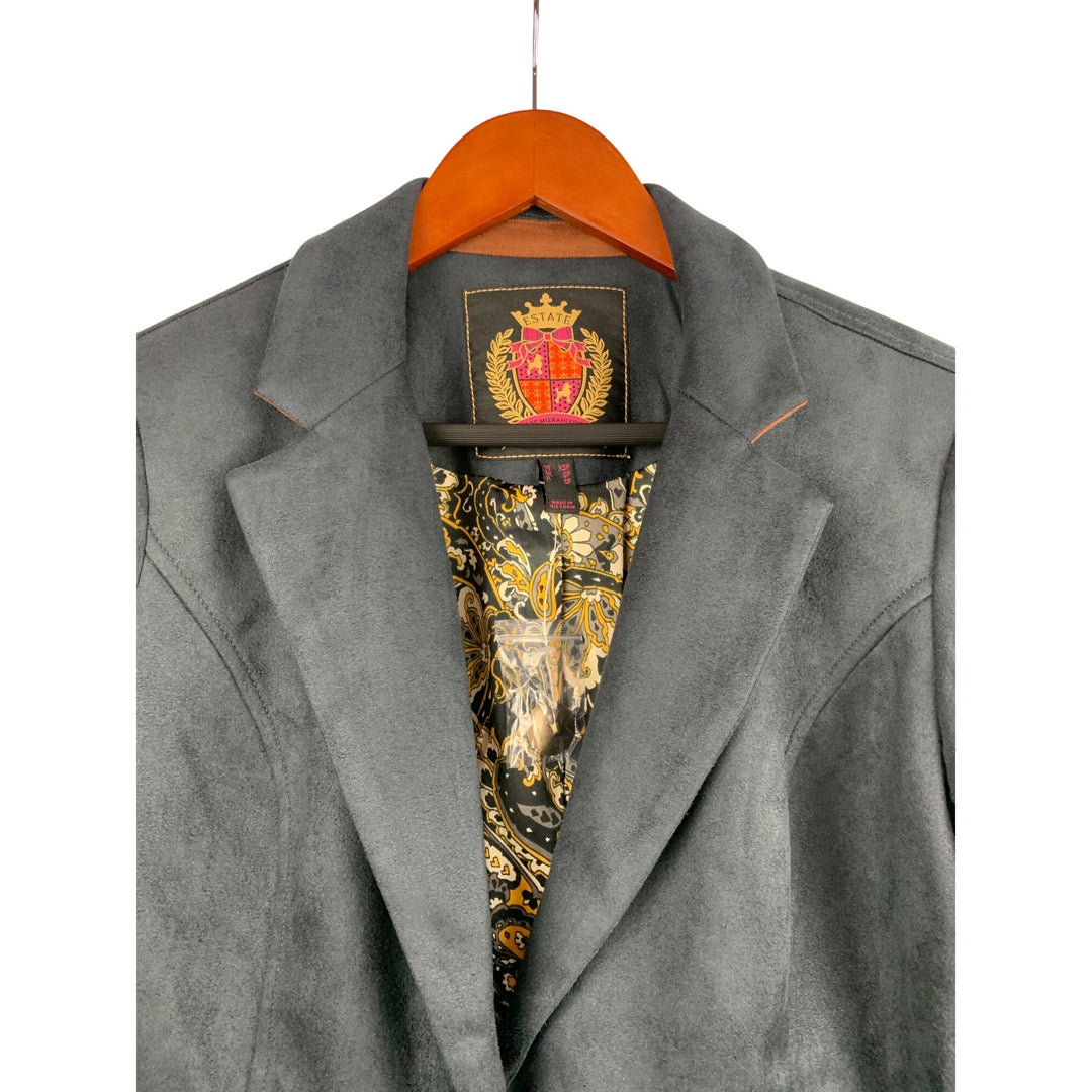 Isaac Mizrahi Live! Womens Estate Collection Blazer XSP Gray With Ornate Lining