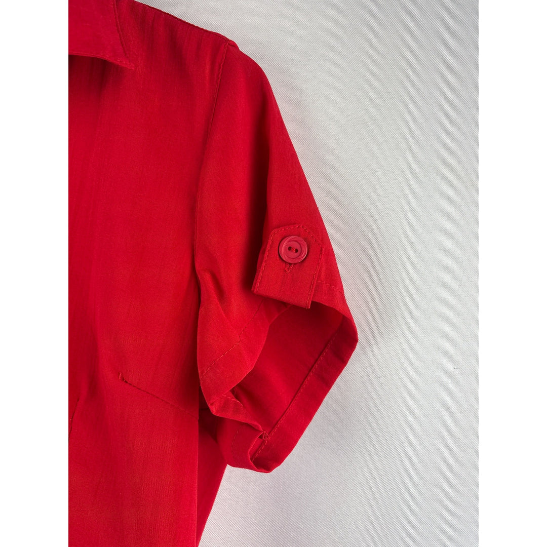 Compliments Womens Red Short Sleeve Button-Up Blouse Size M 50% Polyamide & 50% Polyester