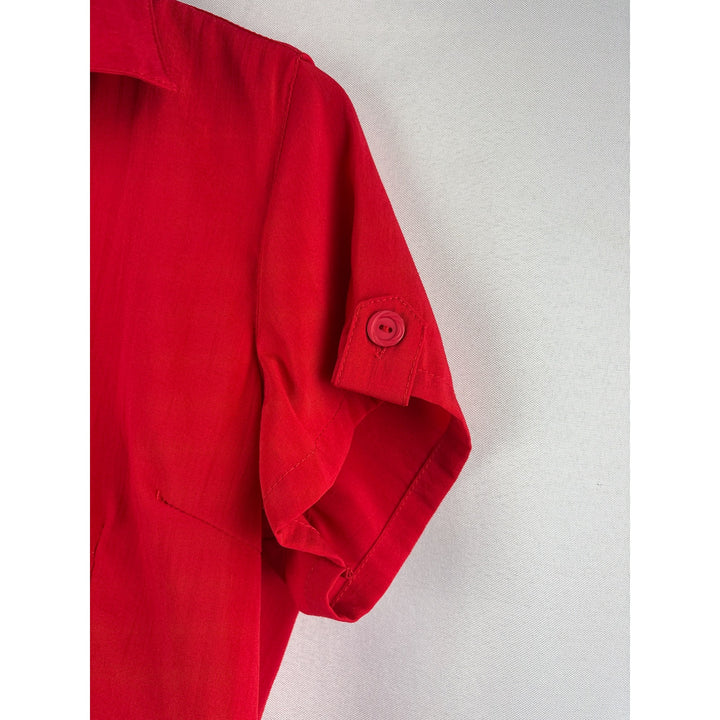 Compliments Womens Red Short Sleeve Button-Up Blouse Size M 50% Polyamide & 50% Polyester