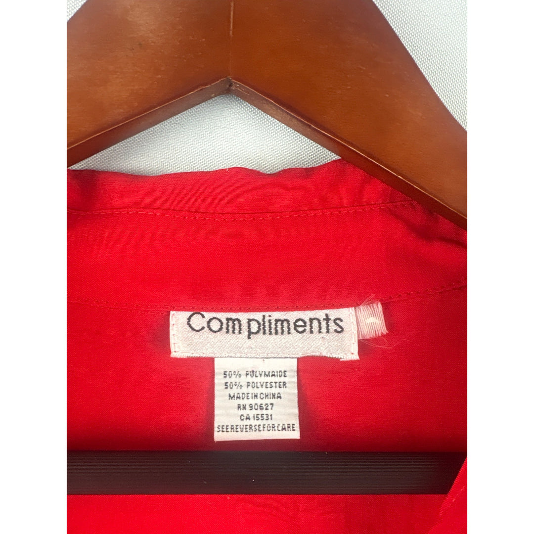 Compliments Womens Red Short Sleeve Button-Up Blouse Size M 50% Polyamide & 50% Polyester