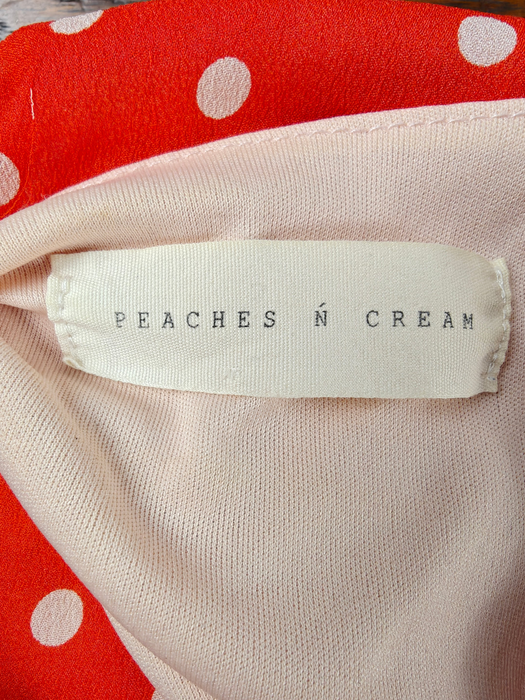 Women’s Peaches N Cream Blouse Red Polka Dot Bow Back Size Unknown