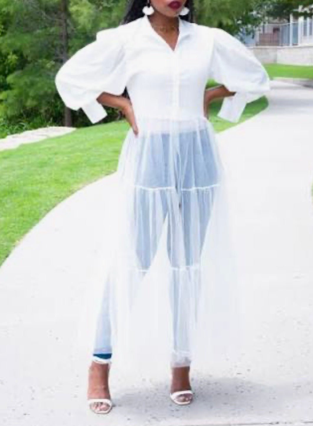 NY&amp;C Tulle Maxi Shirt Dress White NWOT SzXL