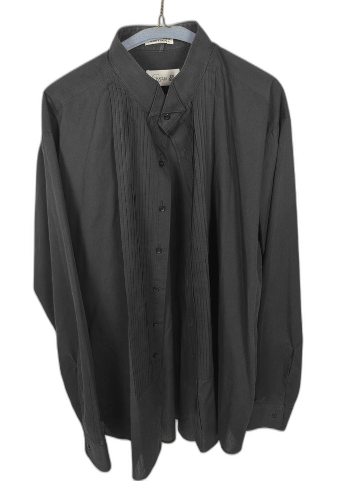Chaplin Men's 2XL 36-37 Black Pleated Tuxedo Dress Shirt Long Sleeve Formal