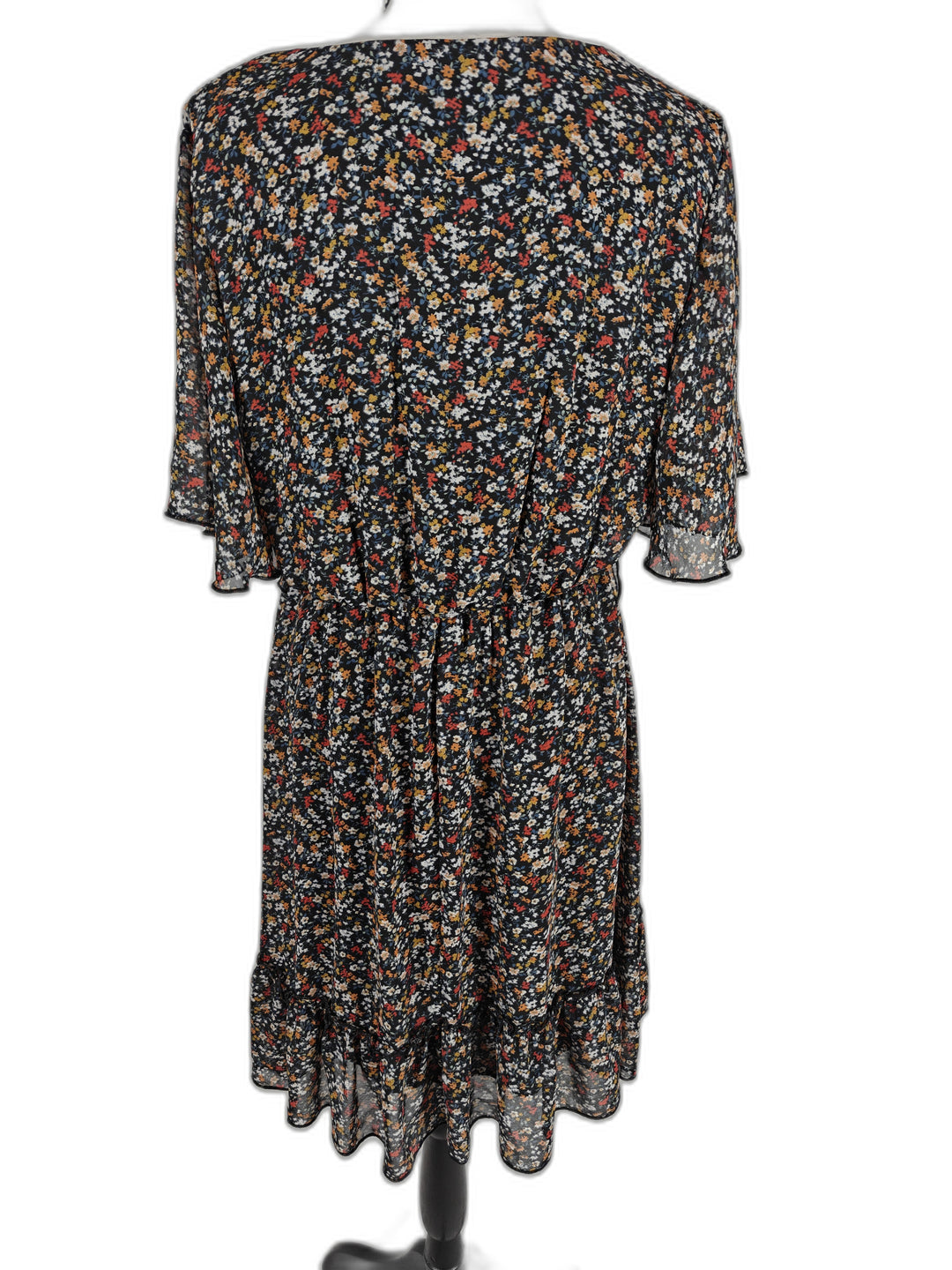 Women Manydress Floral Ruffle Dress Black Multicolor Size M