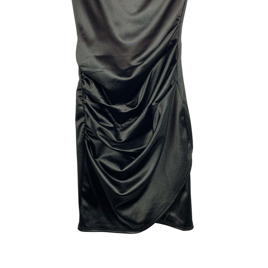 Windsor Black Satin Ruched Strapless Dress XS