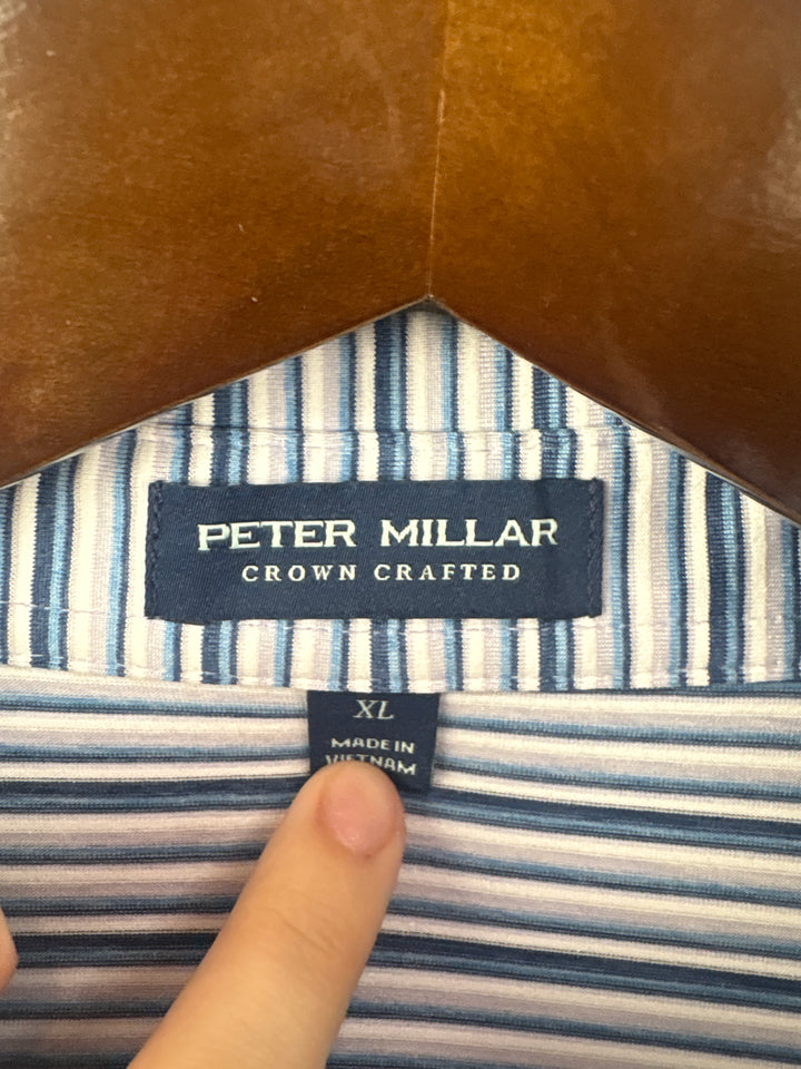 Men’s Peter Millar XL Blue &amp; White Striped Golf Polo
