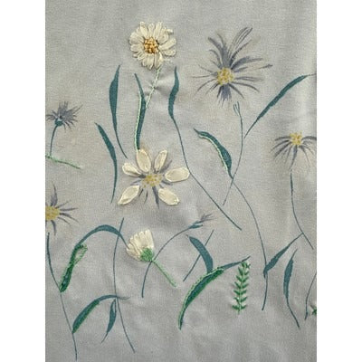 Embroidered Floral Womens T-Shirt Gray Short Sleeve Top