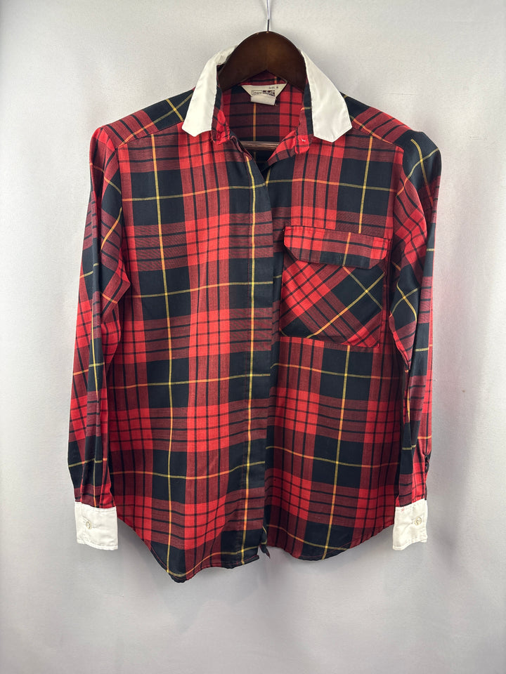 Women’s Sears Size 8 Red &amp; Black Plaid Button Up