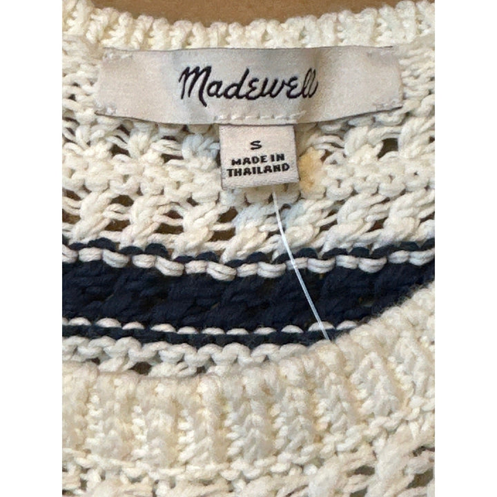 Madewell 100% Cotton Blue/Cream Striped Knit Tank Sweater Size S