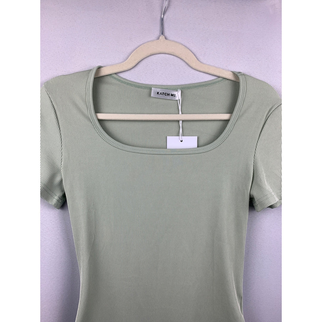 Women’s NWT Katch Me Green Sage Ribbed Bodysuit Size S/M