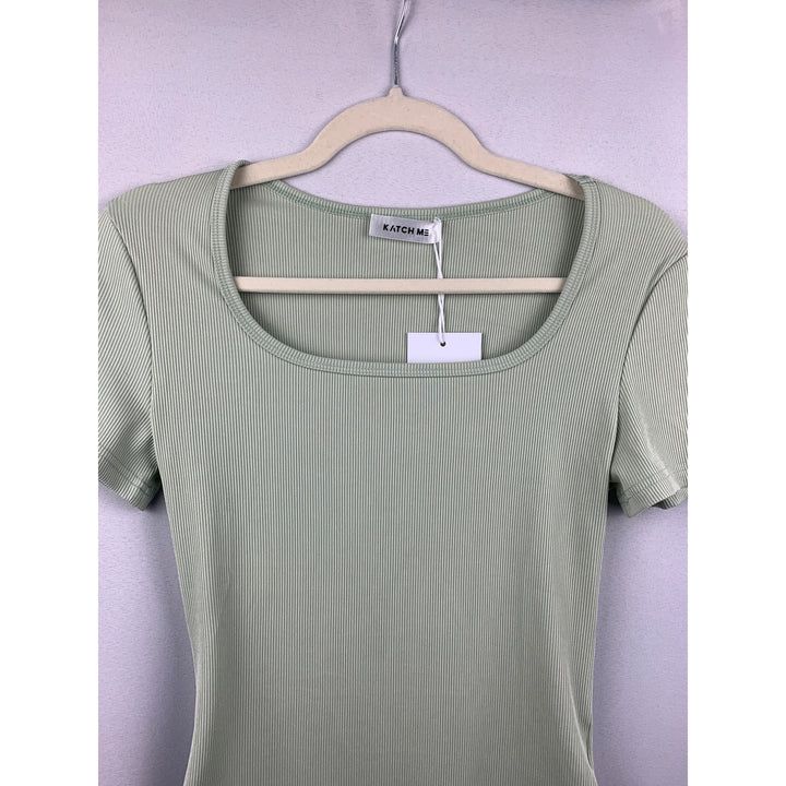 Women’s NWT Katch Me Green Sage Ribbed Bodysuit Size S/M