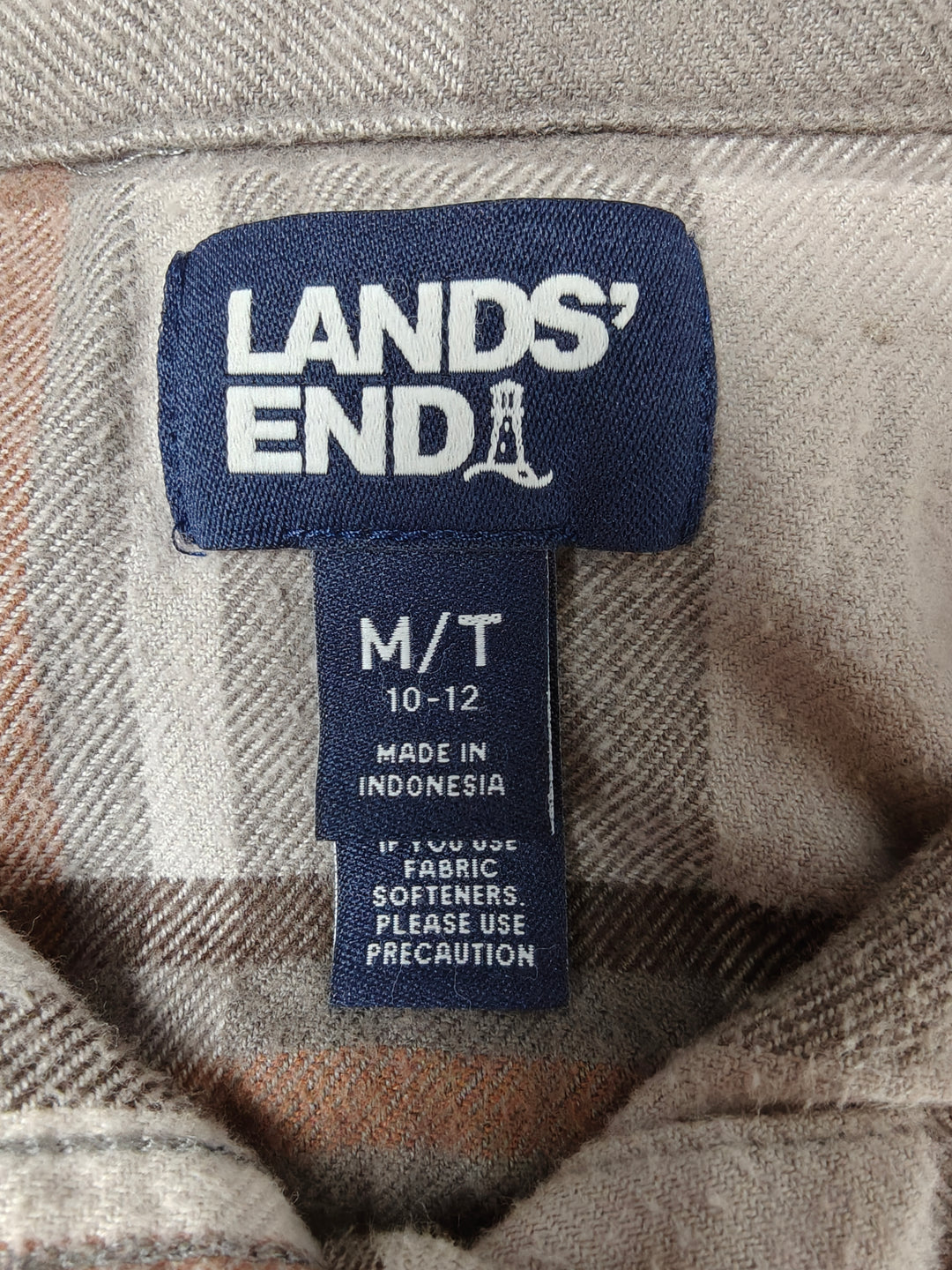 Womens Lands End Flannel Shirt Brown Plaid Size M