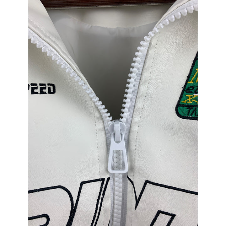Women’s Mepintang White Leather Sports Jacket Size L