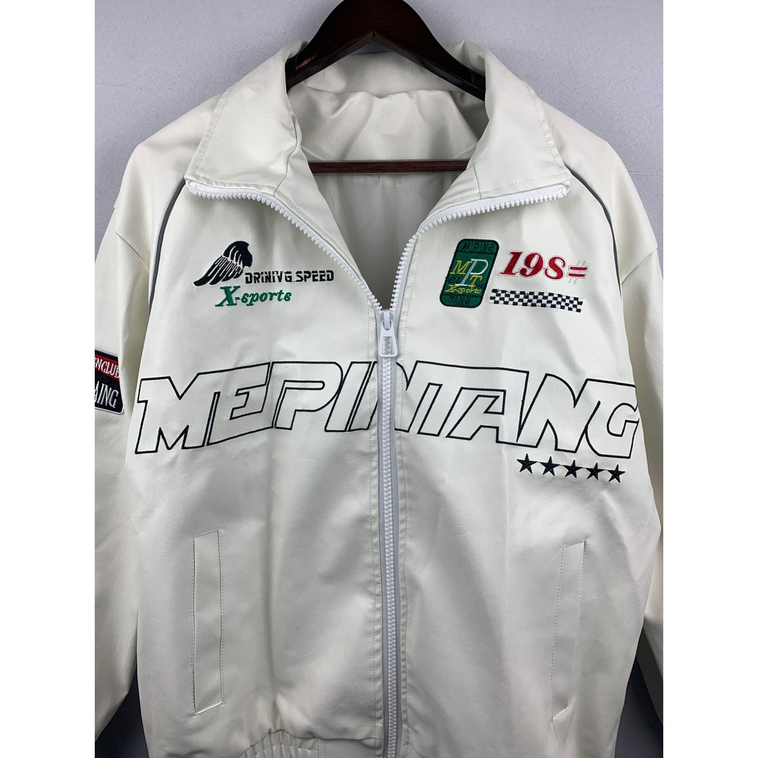 Women’s Mepintang White Leather Sports Jacket Size L