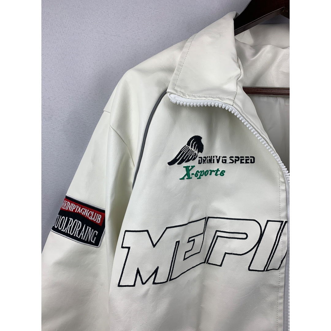 Women’s Mepintang White Leather Sports Jacket Size L