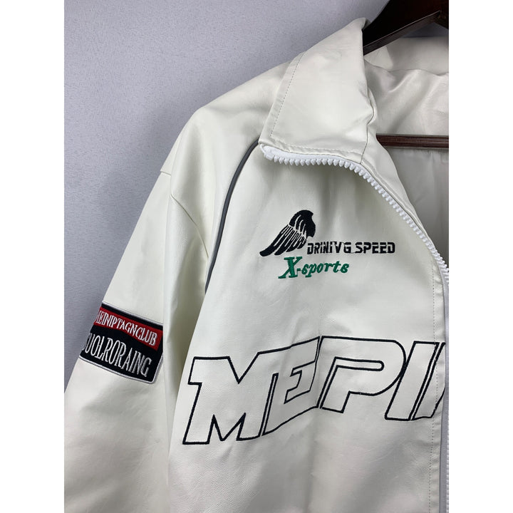 Women’s Mepintang White Leather Sports Jacket Size L